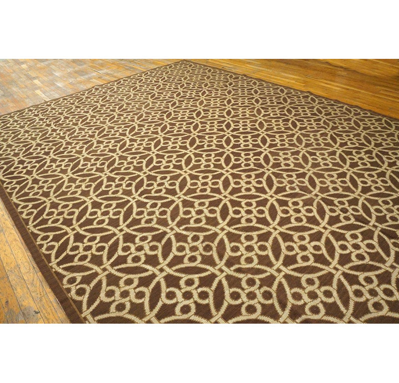 Spectacular Brown-Ivory Color Cross-Circles Pattern Needlepoint Flat Weave Rug