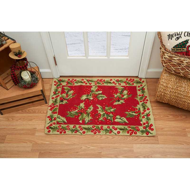 Armentrout Holly Red Hooked Rug