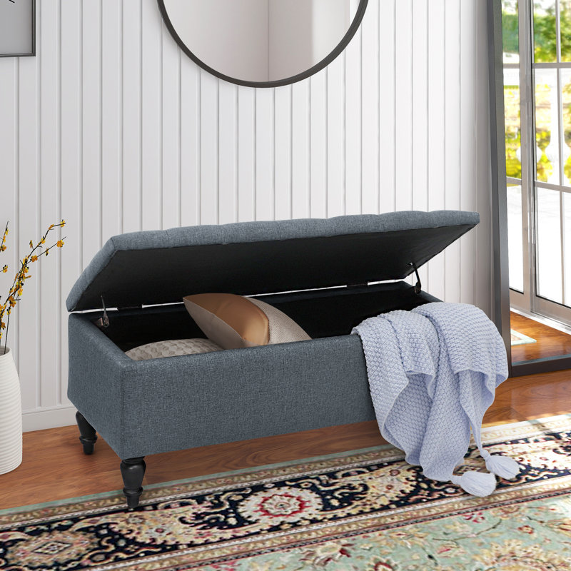 Aireen Polyester Upholstered Storage Bench, Navy