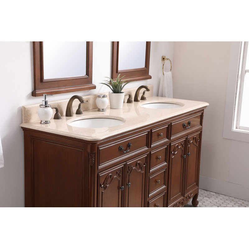 Ensemble de meuble-lavabo double 60 po Angelique, Teck, Crème, crème