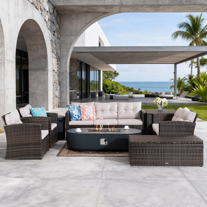 Cresty 8-Piece Sofa Seating Group With Cushions, Brown