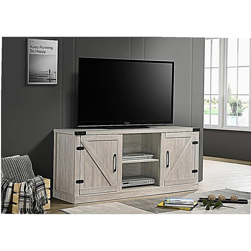 Meuble télé Salerno Dusty Gray de 58 po avec 2 tablettes ouvertes et 2 armoires