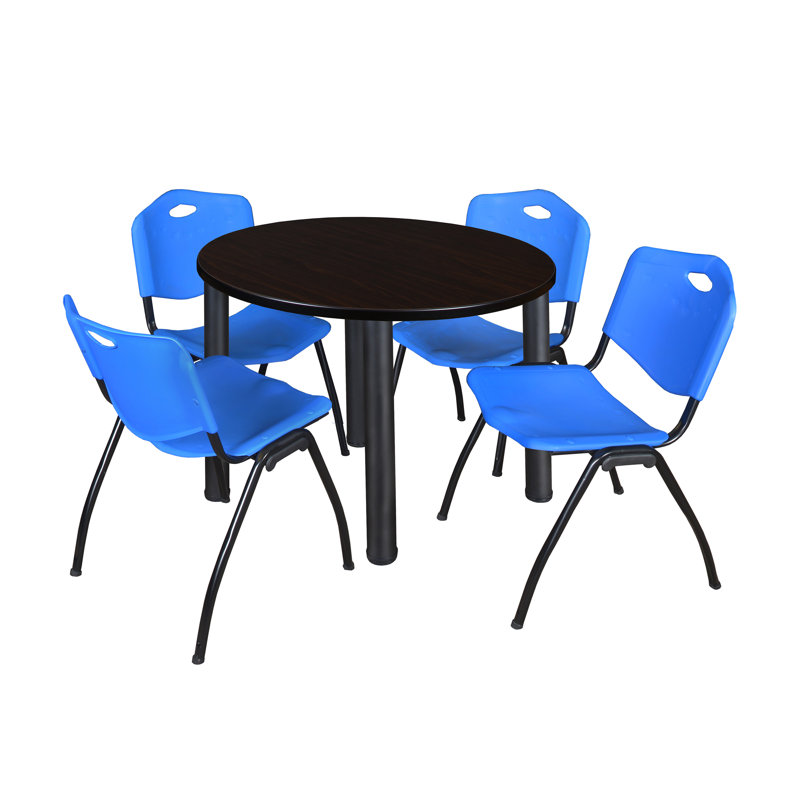 Plateau de table Kee, 4 chaises empilables, H 29 po x l 36 po x P 36 po, Bleu, Érable / noir