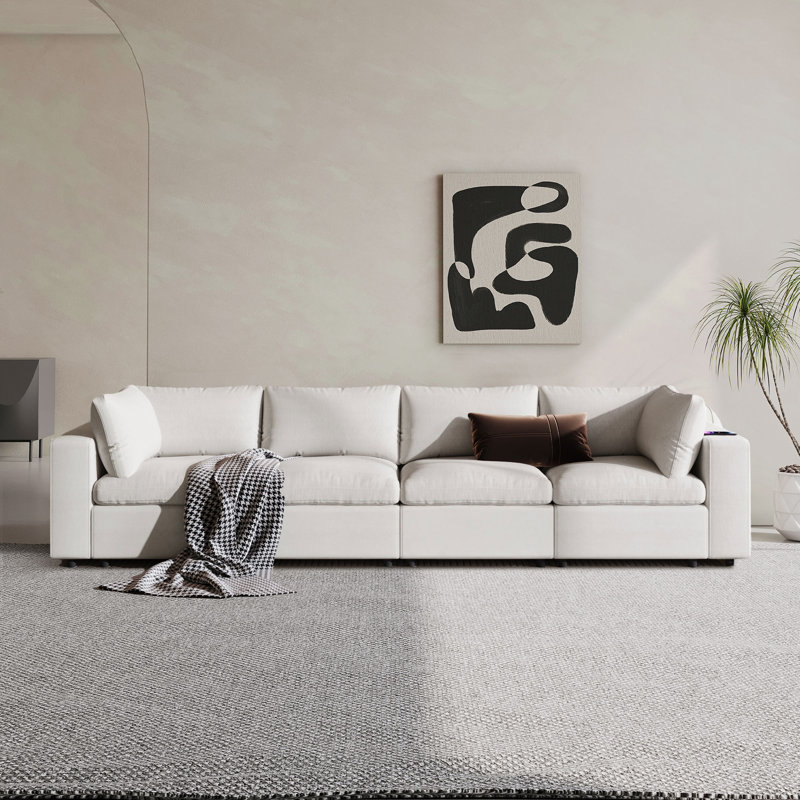 Canapé modulaire à accoudoirs carrés 105,9 po Bungert, Polyester beige