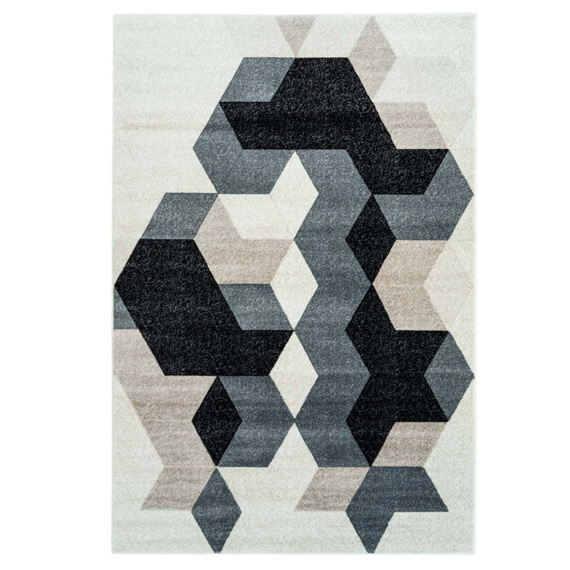 Noir géométrique/tapis décoratif gris Gaiser, Rectangle 6 pi 5 po x 9 pi 5 po