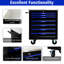 Armoire à outils 7 tiroirs pour garage mobile - noir + bleu, construction robuste en acier, rangement verrouillable, comptoirs en acier inoxydable, chariot de transport 7 po avec roues, noir et bleu, fabrication robuste, verrouillage par clé