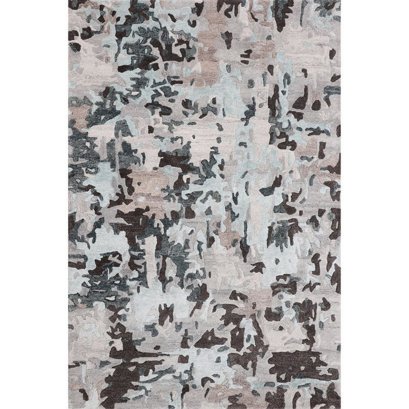 Hand Woven Wool Abstract Area Rug, Rectangle 3'9" x 5'10"