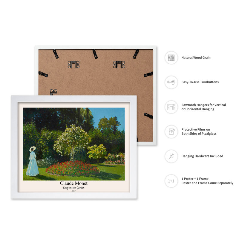 Claude Monet - Dame dans le jardin, Poster, 24"H x 32"W, White Framed