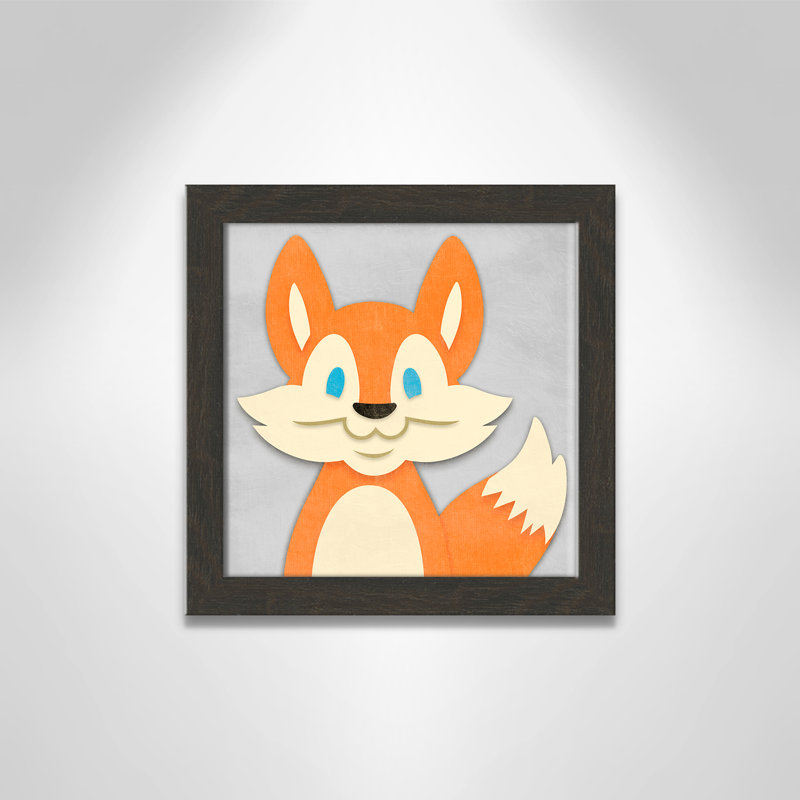 «Cheery Fox», impression sur papier, H 12 po x l 12 po x P 0,6 po, Cadre plat à grain de bois noir