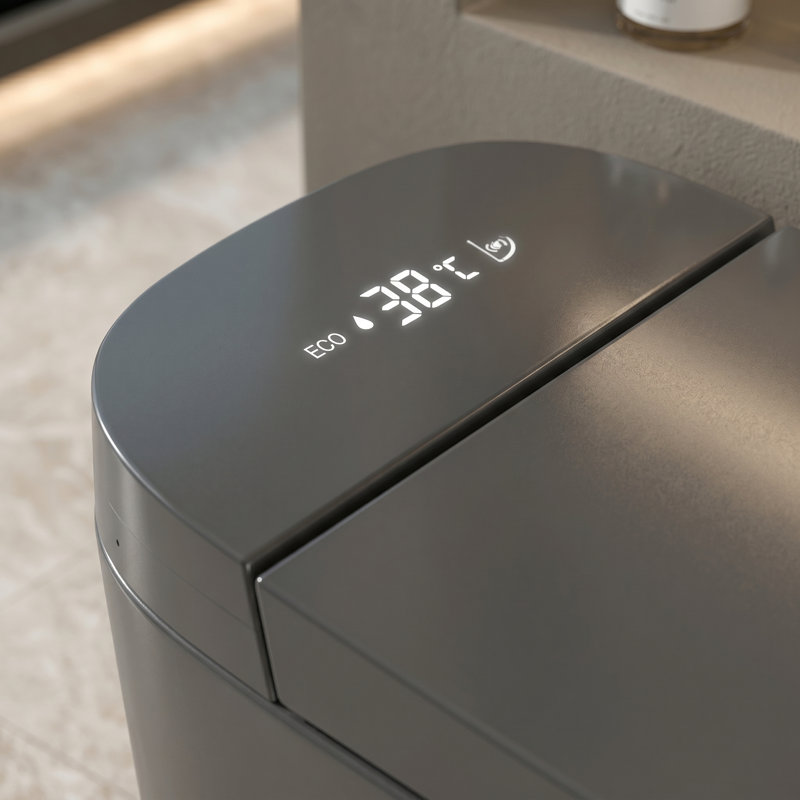 Toilette intelligente une pièce avec bidet, siège chauffant, ouverture / fermeture automatique et affichage à DEL, Grey