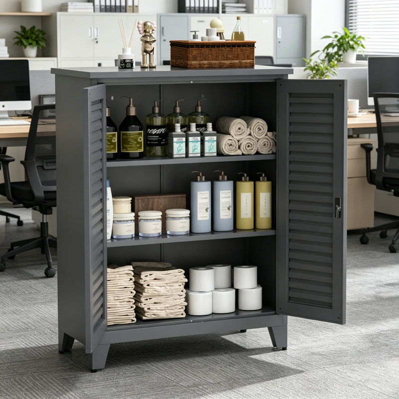 Armoire de rangement en métal avec tablette et pieds robustes