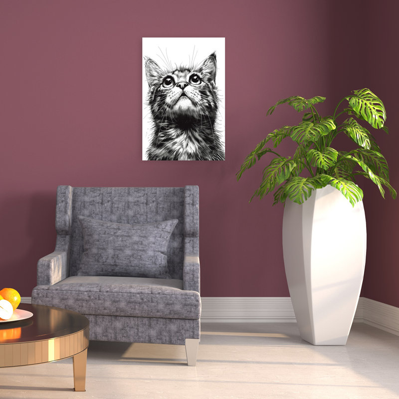 «Curious Kitten Gaze», art mural contemporain, H 24 po x l 16 po