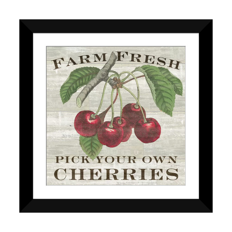 « farm cerises », impression sur toile tendue, Papier beaux-arts encadré noir, Blanc, H 24 po x l 24 po x P 1 po