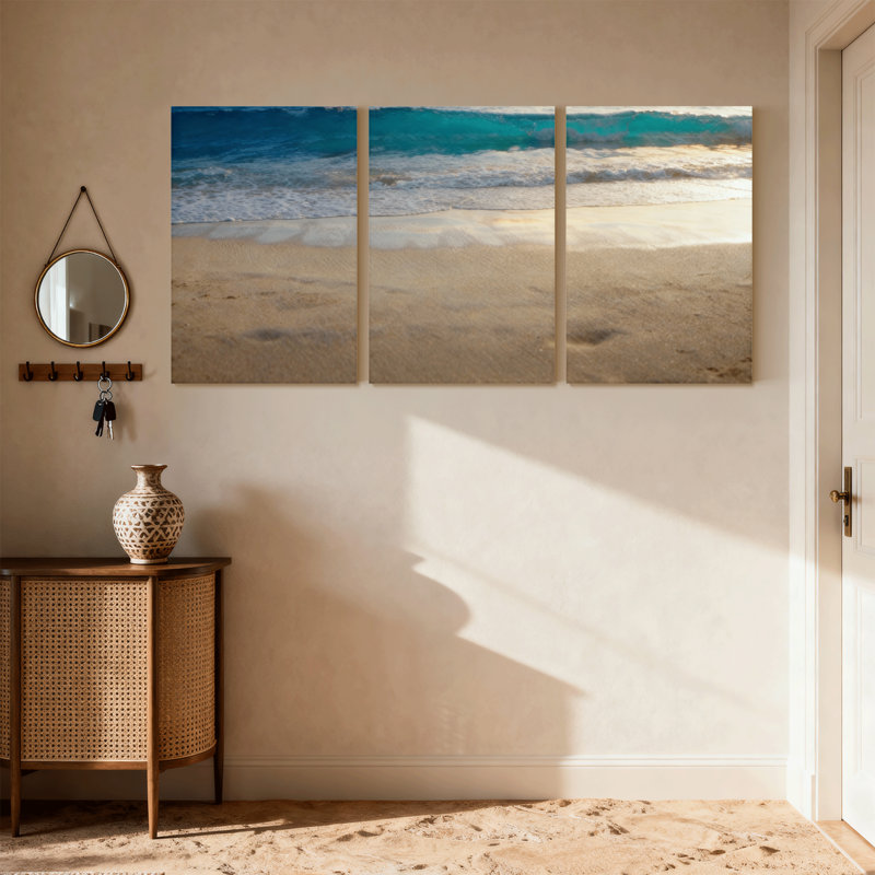 Plage, vagues de l'océan, coucher de soleil, horizon de sable, ensemble de 3 impressions sur toile, H 18 po x l 36 po