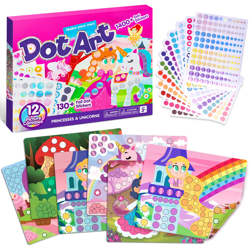 Licornes et marqueurs de points de princesse, autocollant de plus de 1470 pièces Poke A Dot Book, fournitures pour tout-petits de 3 à 5 ans, cadeaux d'anniversaire de Noël