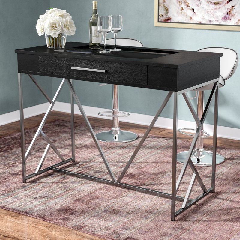 Lade Rectangular with Steel Base Dining Table, Chrome/Black