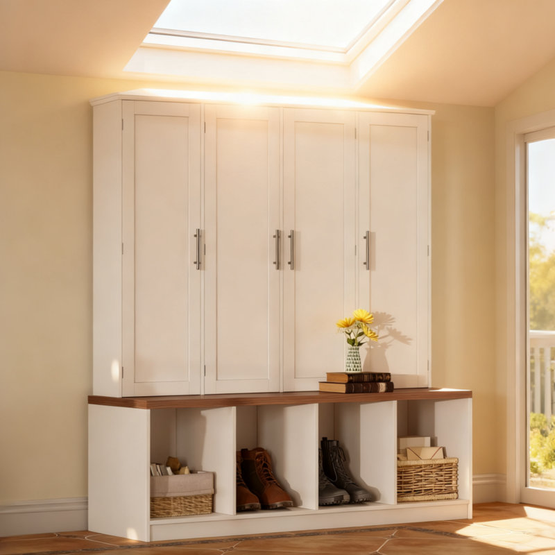 [Assembly Video] Farmhouse Hall Tree With 4 Hidden Hanging Hooks, White/Brown