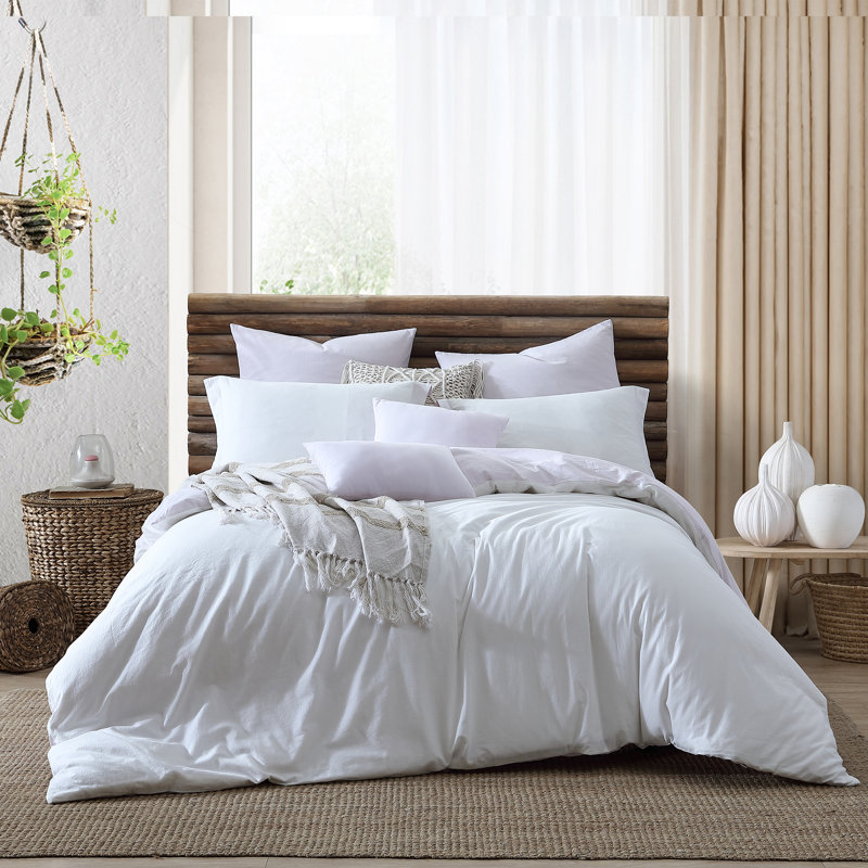 Lavender and White Cotton Reversible King Duvet Cover Set