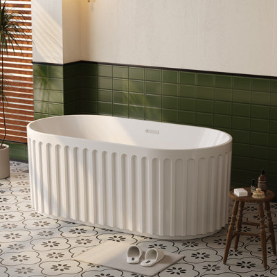 67" Freestanding Bathtub, Deep Soaking Tub with Non-Slip Base, Acrylic Free Standing Tub, CUPC Certified Stand Alone Tub, Modern Bathroom Soaker Tub with Chrome Drain, Easy Install, White
