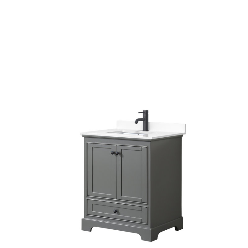 Deborah 30'' Single Bathroom Vanity with Marble Top, White Cultured Marble, Dark Gray, Matte Black