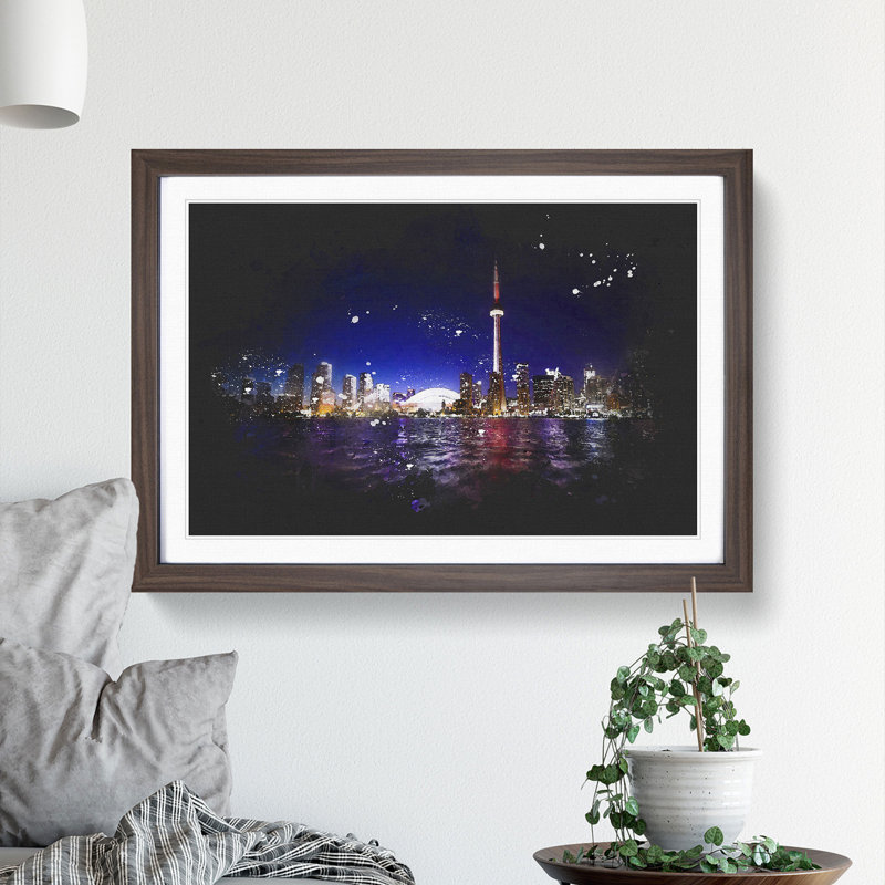 Toronto Skyline in Canada - Picture Frame Graphic Art Print, 62cm H x 87cm W x 2cm D, Walnut Framed