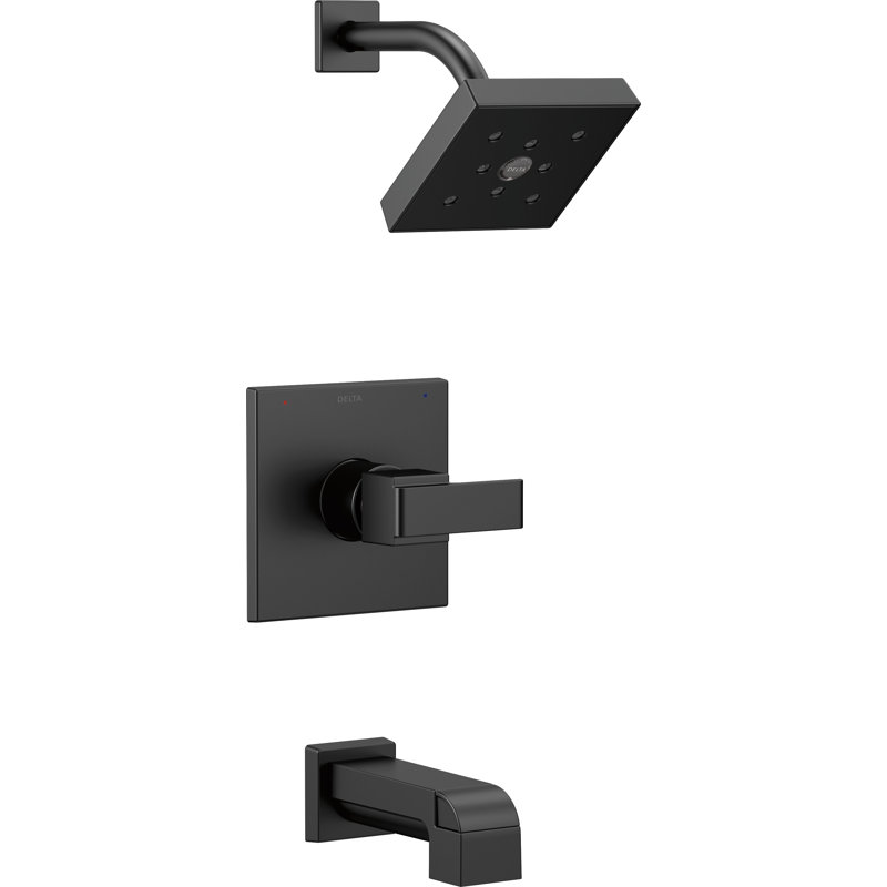 Ara 14 Series Single-Function Tub and Shower Trim Kit with Single-Spray H2Okinetic Shower Head, Matte Black (Valve Not Included)