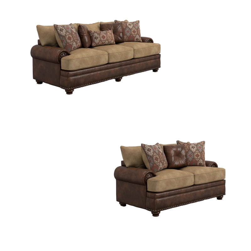 Ensemble de causeuse pour canapé 2 pièces Flet, chenille brune, similicuir, 8 coussins