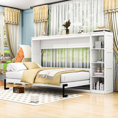 Lit escamotable en bois avec 3 tablettes