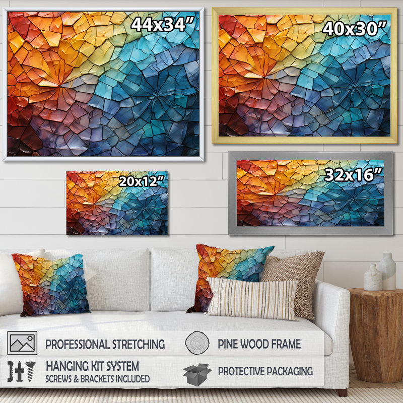 Garnicki Colorful Mosaic II - Abstract Collages, art mural, Cadre flottant doré, H 24 po x l 32 po x P 1 po