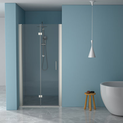 Brushed Nickel Foldable Tempered Glass 36"w X 72"h Shower Door - Water-, Space Efficient, Adjustable Characteristic With Fold Enhancing, Attribute