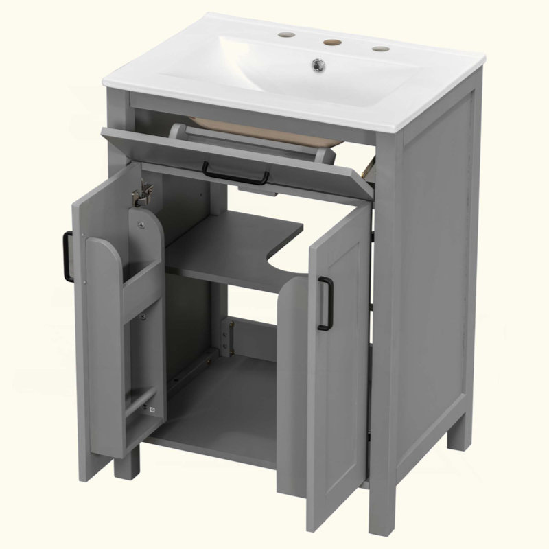 Ensemble de meuble-lavabo de salle de bain avec lavabo en céramique, meuble-lavabo compact et luxueux, 2 portes à fermeture douce