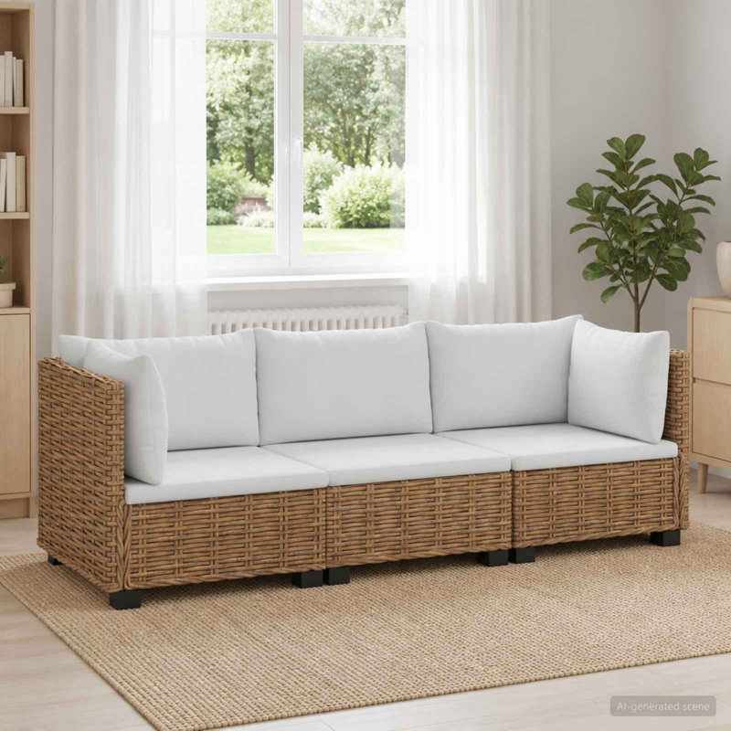 212cm Wide Patio Sectional Set, 3, White Cushion/Natural Frame
