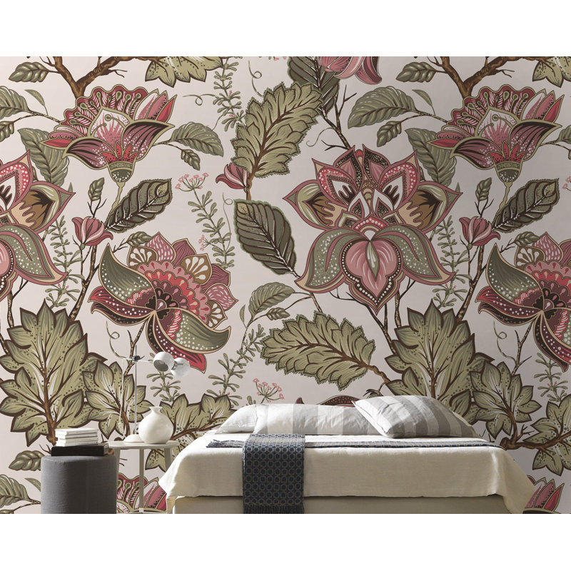 Papier peint amovible rétro à motif floral rétro, L 75 po x l 112 po