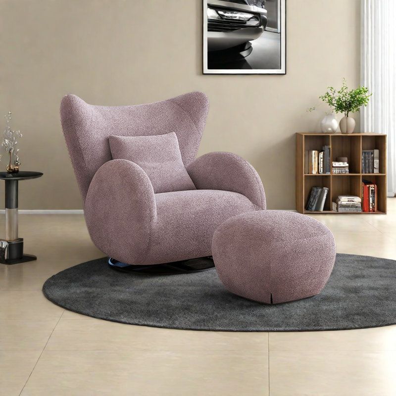 Comfortable rotatable recliner chair, Pink Chenille