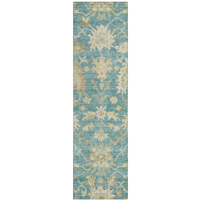 Louis Teal Washable Indoor-Outdoor Rug - 