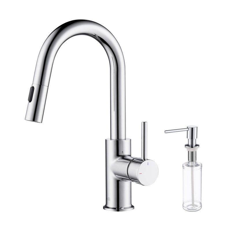 KIBI Luxe Pull Down Kitchen Faucet with Soap Dispenser, Chrome