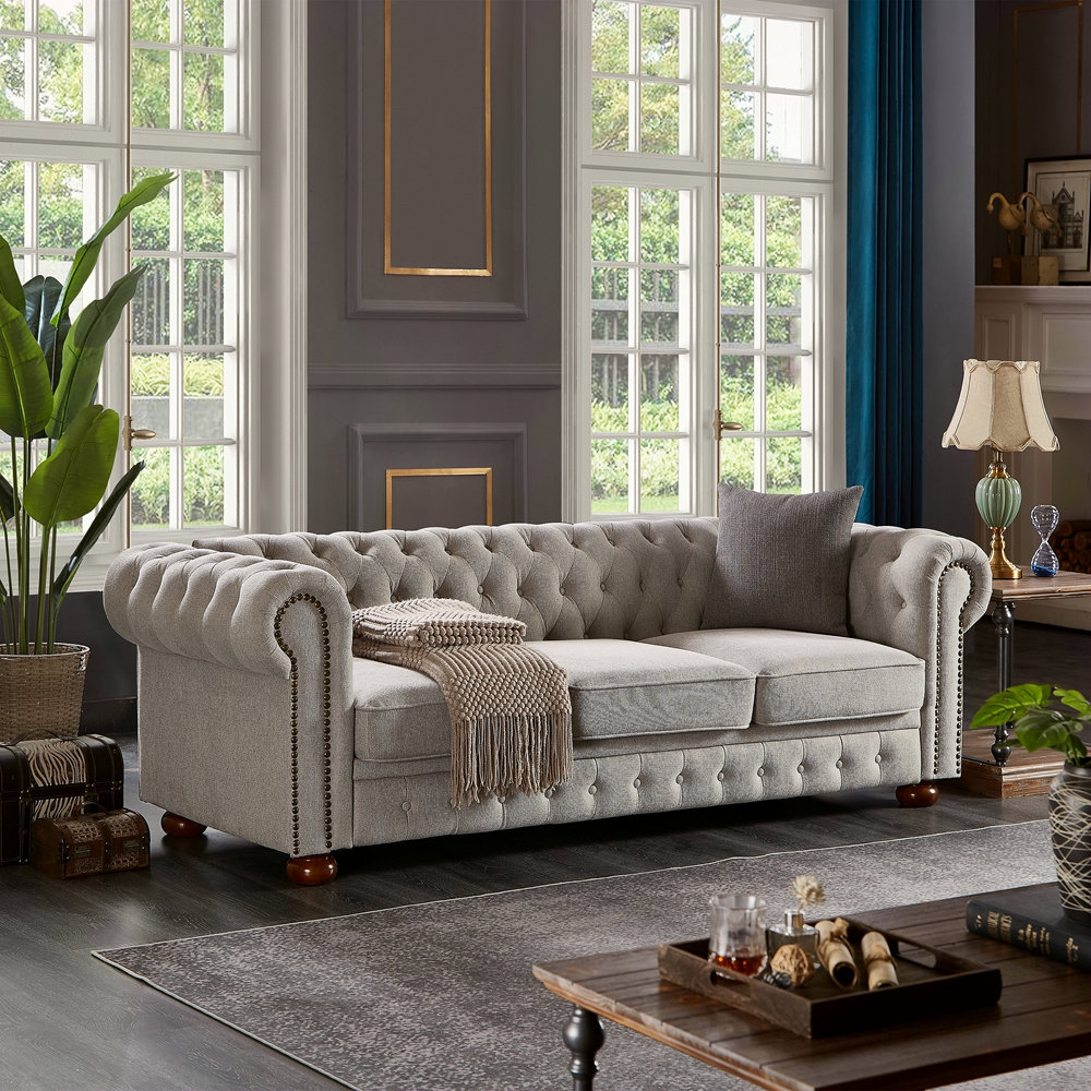 Red Barrel Studio® Chesterfield Sofa In Linen Fabric | Wayfair