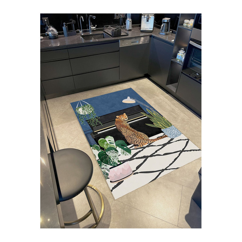 Tapis décoratif lavable à la machine moderne à motif piano et léopard, Rectangle 3 pi 3 po x 4 pi 11 po