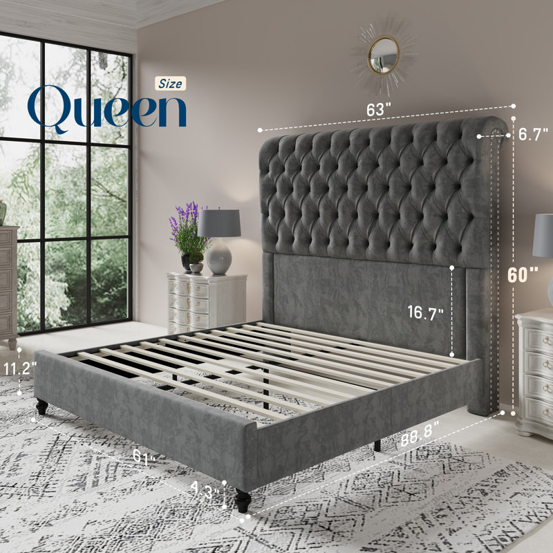Lit tapissier Manervia, Grand, gris