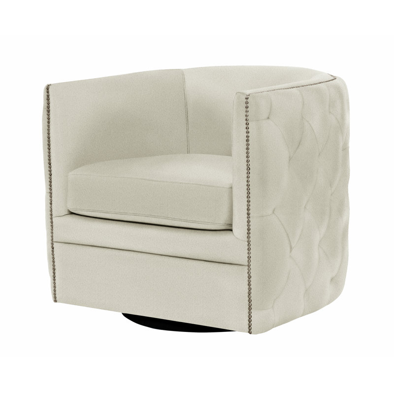 Palazzo 31.5'' Wide Tufted Swivel Barrel Chair, Nickel, White 5555-000