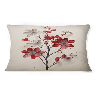 Red Beige Minimalism Essence Of Red Flower - Minimalism Printed Throw Pillow