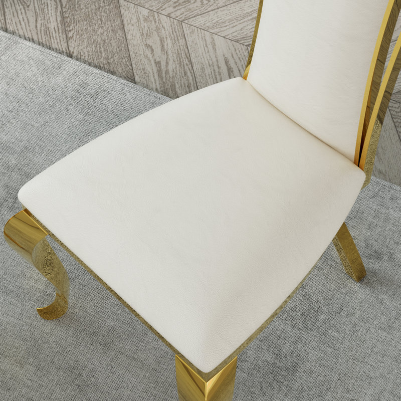 Ensemble de table de salle à manger 78 pouces blanche et dorée avec 8 chaises en cuir blanches, 9 pièces : table, 8 chaises