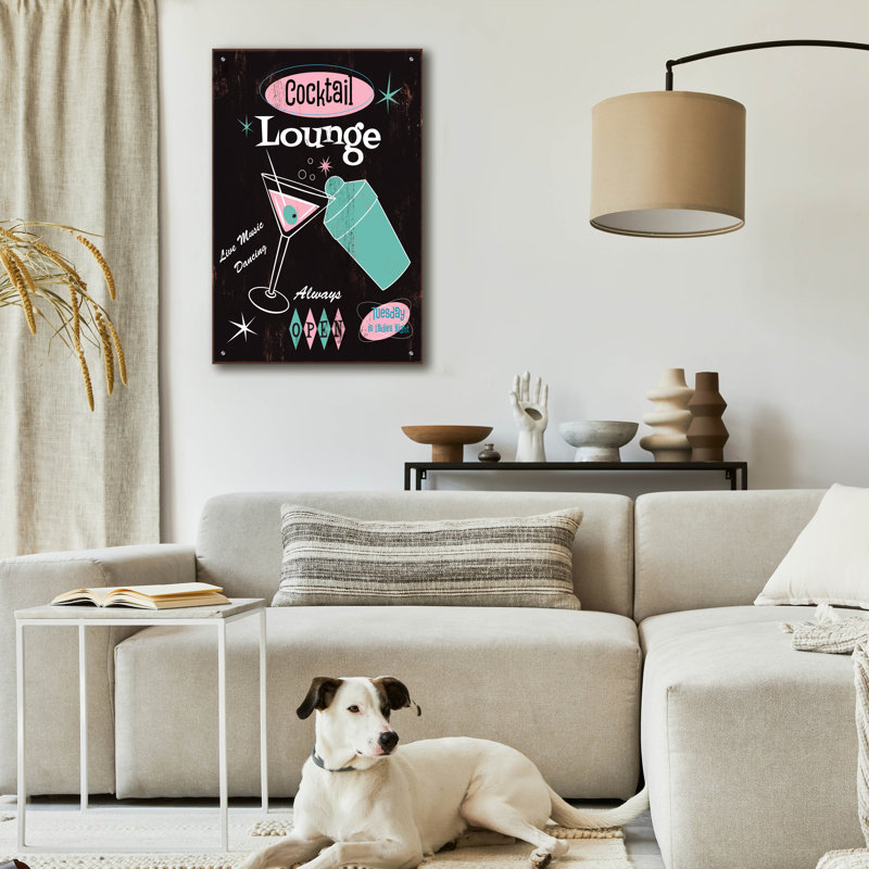  «Cocktail Lounge» par Fiona Stokes-Gilbert, art mural en verre acrylique, 24 po x 36 po, H 36 po x l 24 po