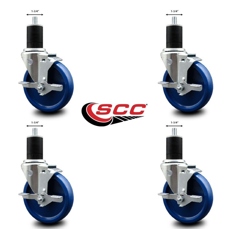 Ensemble de roulettes extensibles en poly solide pivotant de 1-3 / 4 pouces avec frein SCC