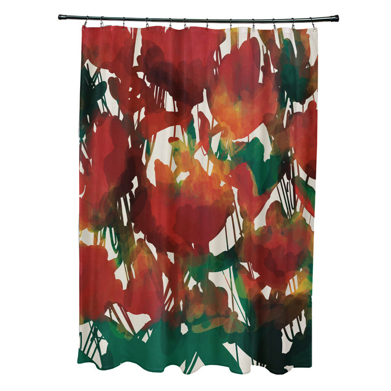 Rideau de douche simple à motif floral abstrait Akheelesh, Rouge