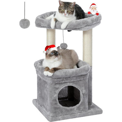 Cat Tree Tower for Indoor Cats with Private Cozy Cat Condo Natural Sisal Scratching Posts and Plush Pompom for Small Cats