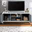 Meuble télé miroitant argenté, téléviseur de 65 po et plus avec 2 armoires de rangement et tablette ouverte, rangement moderne pour table de salon, accessoire contemporain