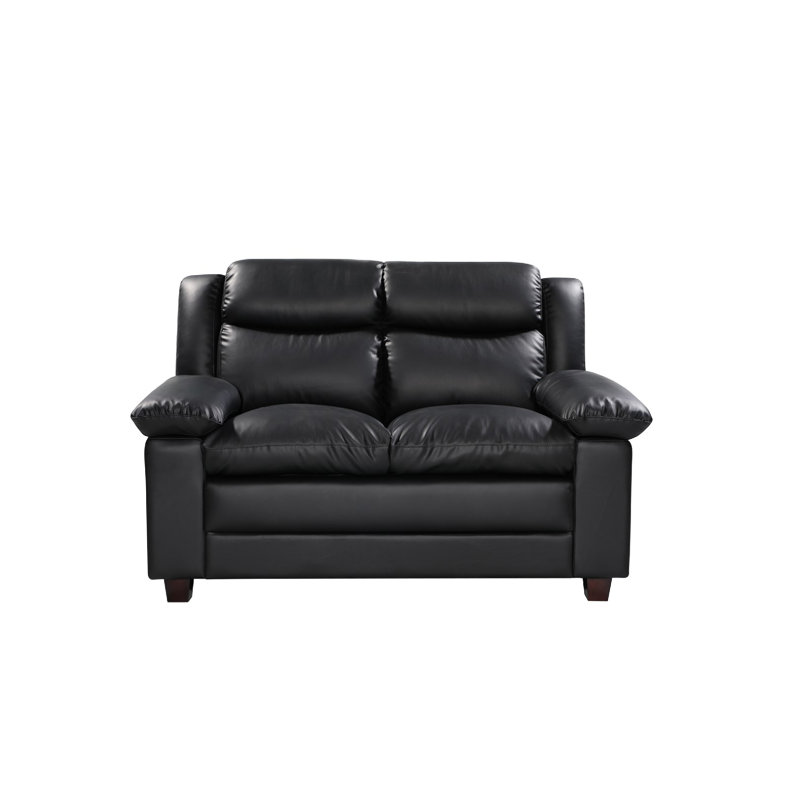 Huling 2 Seater Faux Leather Loveseat, Black