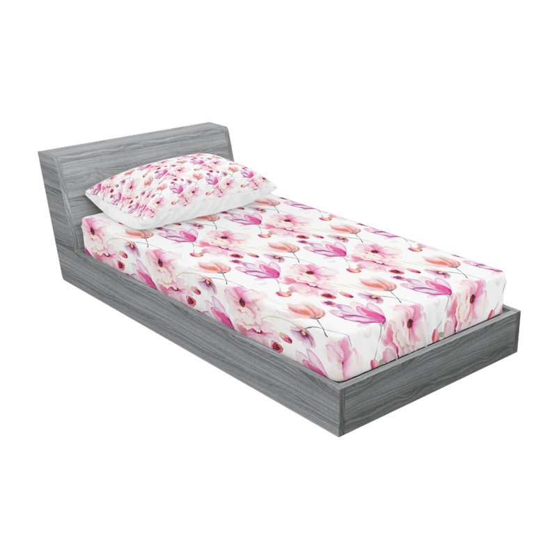 Drap-housse floral en microfibre, Ensemble de draps pour lit simple avec drap-housse, Floral rose / vert / beige