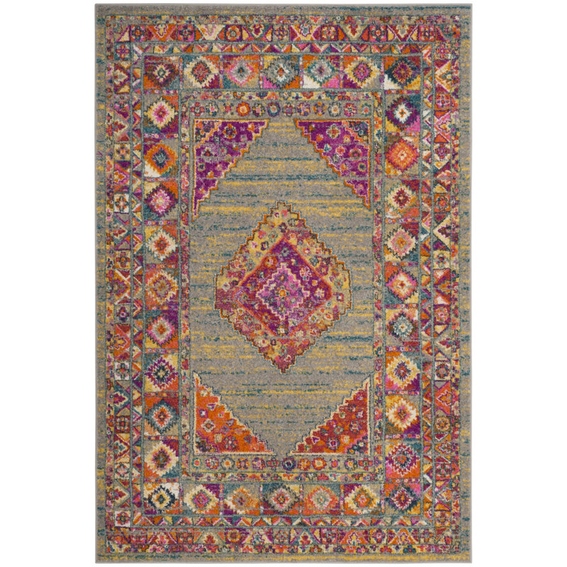 Tapis oriental Felty, Rectangulaire 3 pi x 5 pi, Bleu clair / orange